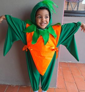 Kids Costumes to Hire - Carrot bib & green onesie
